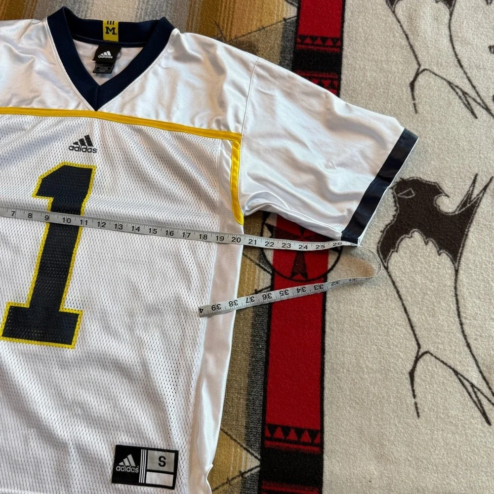 Adidas Michigan Wolverines Jersey White Blue Yellow Number 1 Mens Small Football